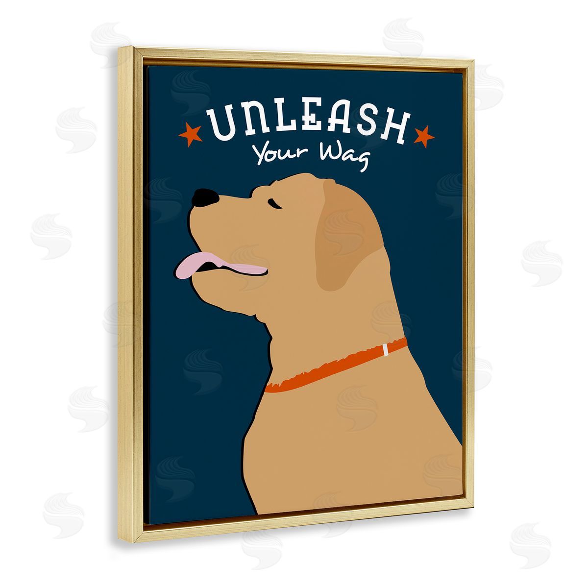 Ginger Oliphant Unleash Your Wag Phrase Golden Labrador Dog  Gold Floater Frame Canvas Art