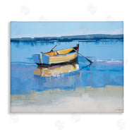 Craig Trewin Penny | Row Boat on Blue Coastal Shore Beach Landscape