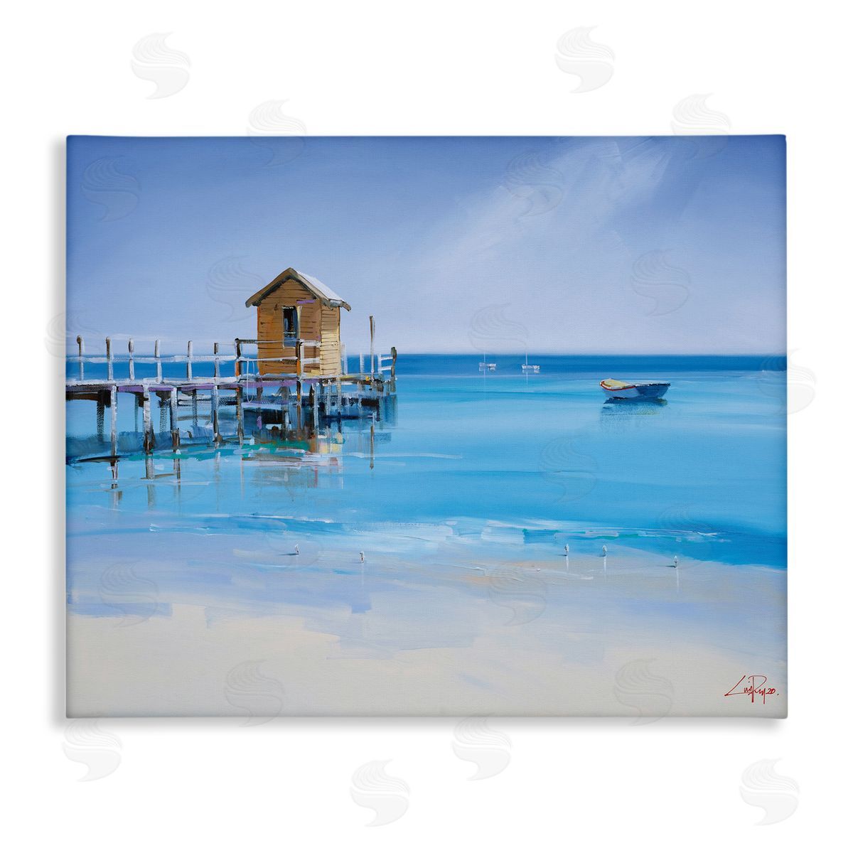 Craig Trewin Penny Yellow Shack on Beach Wharf Sandy Coast  Canvas Wall Art