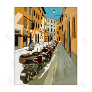 Bart E. Slyp | Row of Mopeds Yellow European City Street