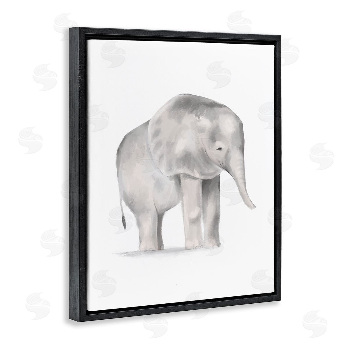 Stupell Studio Standing Baby Elephant Soft Grey Illustration Black Floater Frame Canvas Art