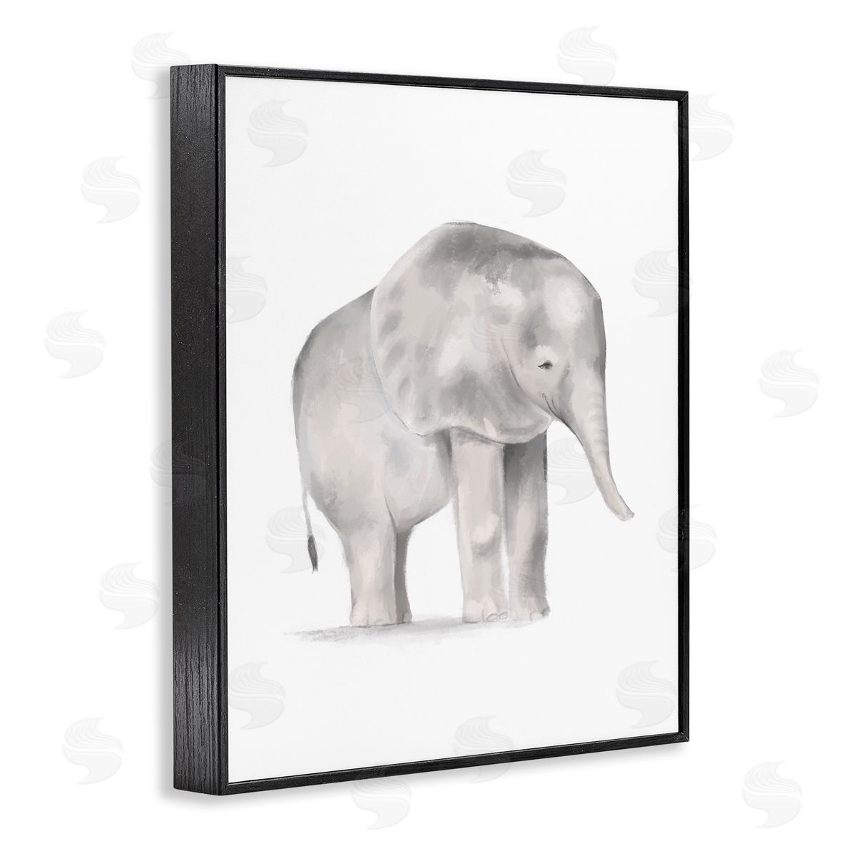 Stupell Studio Standing Baby Elephant Soft Grey Illustration Black Framed Giclee Wall Art