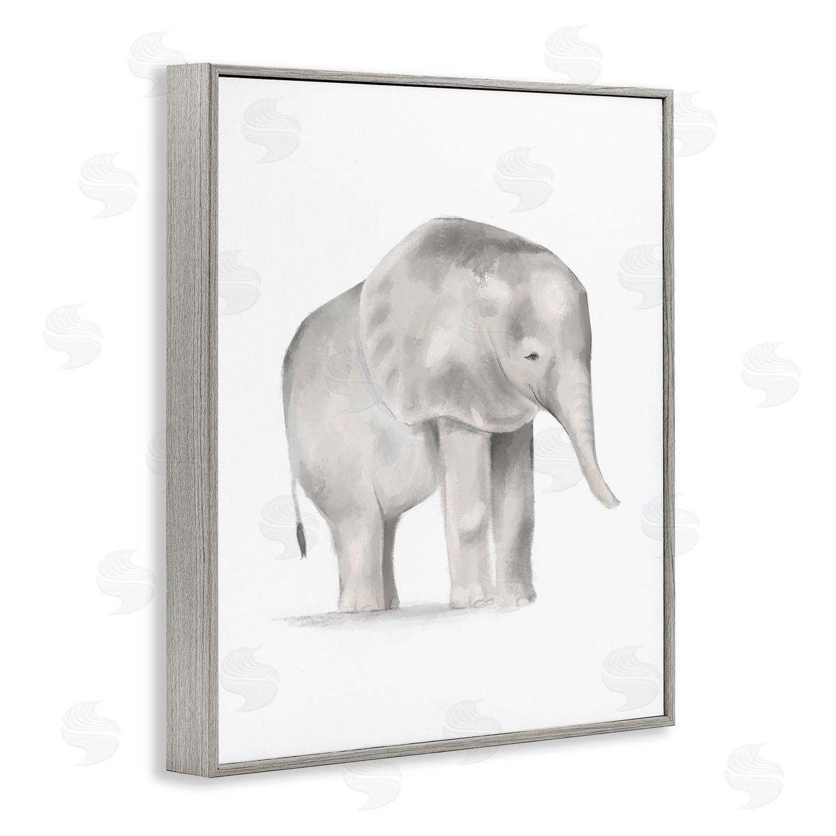 Stupell Studio Standing Baby Elephant Soft Grey Illustration Gray Framed Giclee Wall Art