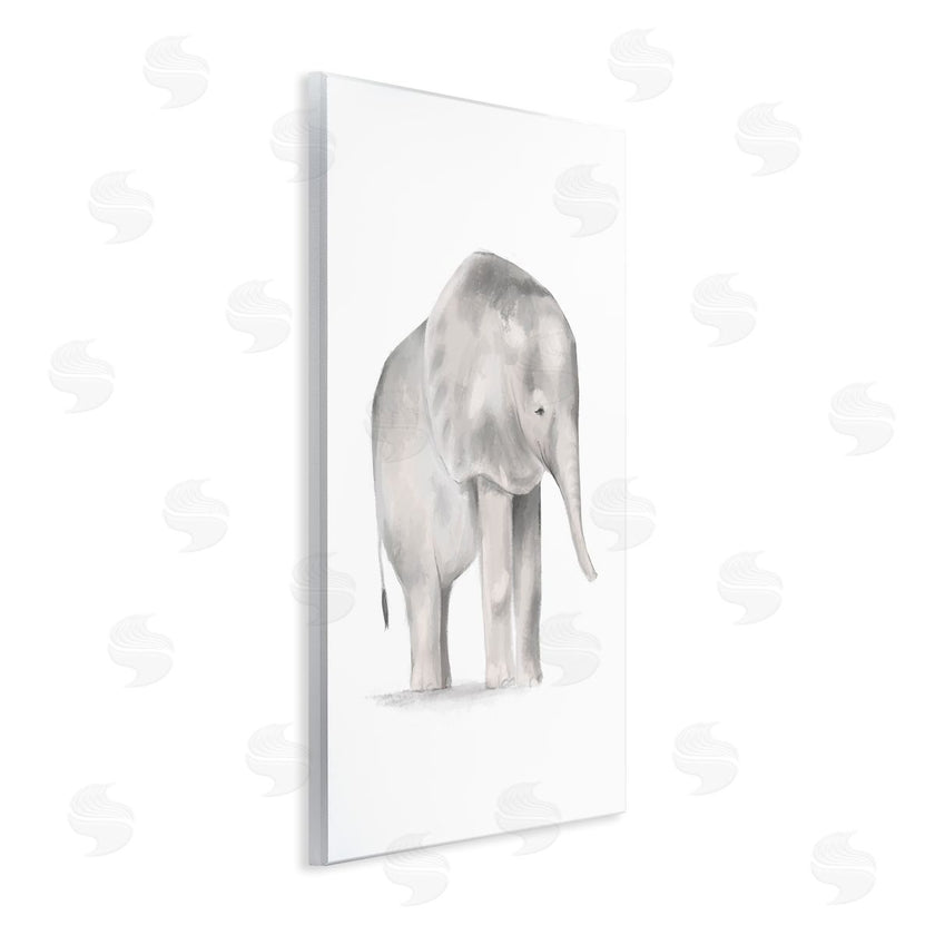 Stupell Studio | Standing Baby Elephant Soft Grey Illustration