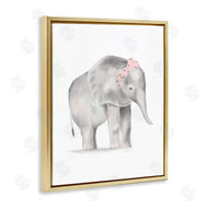 Stupell Studio | Floral Crown Baby Elephant Soft Pink Grey Illustration