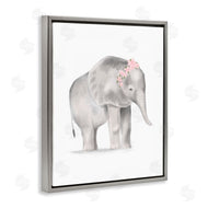 Stupell Studio | Floral Crown Baby Elephant Soft Pink Grey Illustration