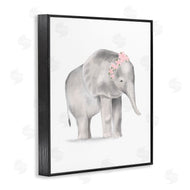 Stupell Studio | Floral Crown Baby Elephant Soft Pink Grey Illustration