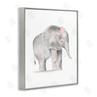 Stupell Studio | Floral Crown Baby Elephant Soft Pink Grey Illustration