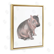 Stupell Studio | Sitting Baby Hippo Soft Pink Grey Illustration