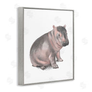 Stupell Studio | Sitting Baby Hippo Soft Pink Grey Illustration