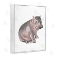 Stupell Studio | Sitting Baby Hippo Soft Pink Grey Illustration