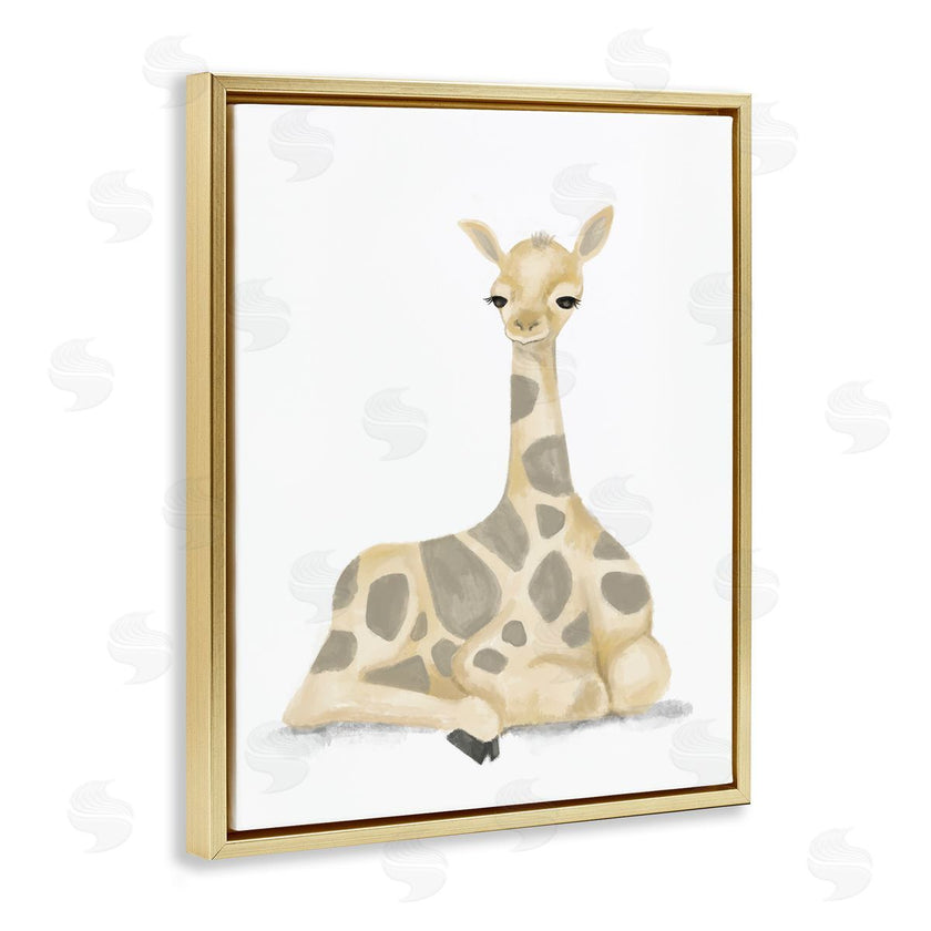 Stupell Studio | Baby Giraffe Resting Soft Yellow Brown Illustration