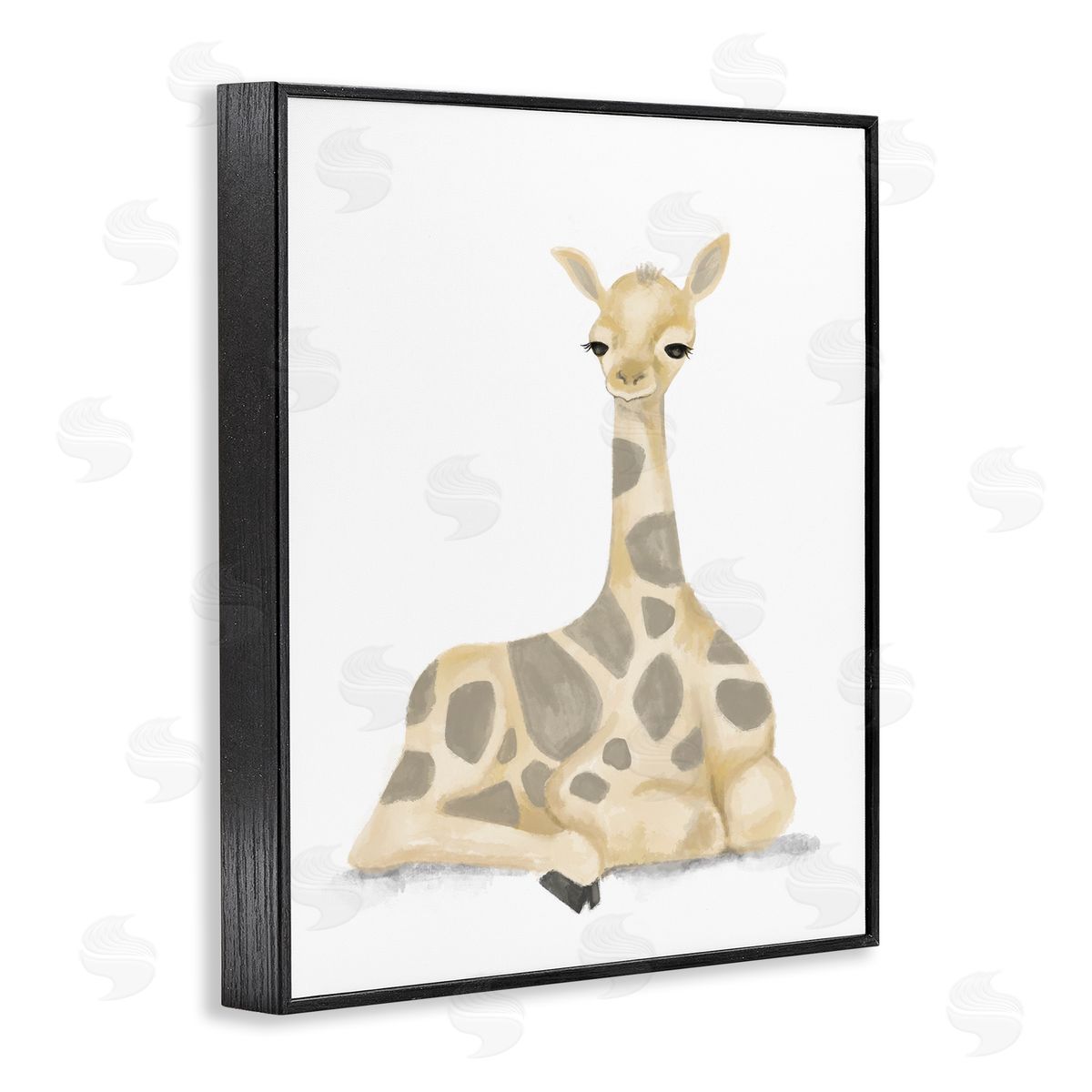 Stupell Studio Baby Giraffe Resting Soft Yellow Brown Illustration Black Framed Giclee Wall Art