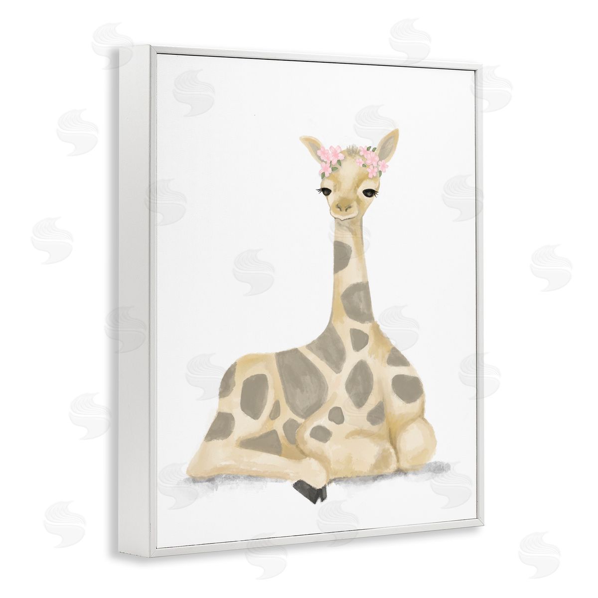 Stupell Studio Floral Crown Baby Giraffe Soft Animal Illustration White Framed Giclee Wall Art