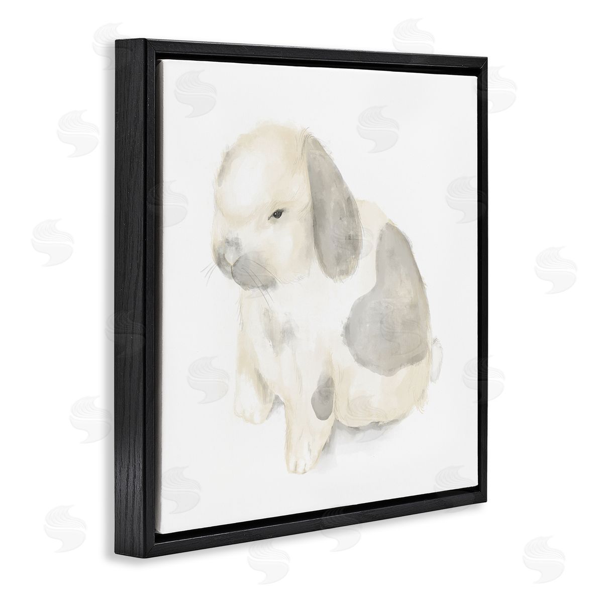 Stupell Studio Adorable Baby Bunny Soft Grey Beige Illustration Black Floater Frame Canvas Art