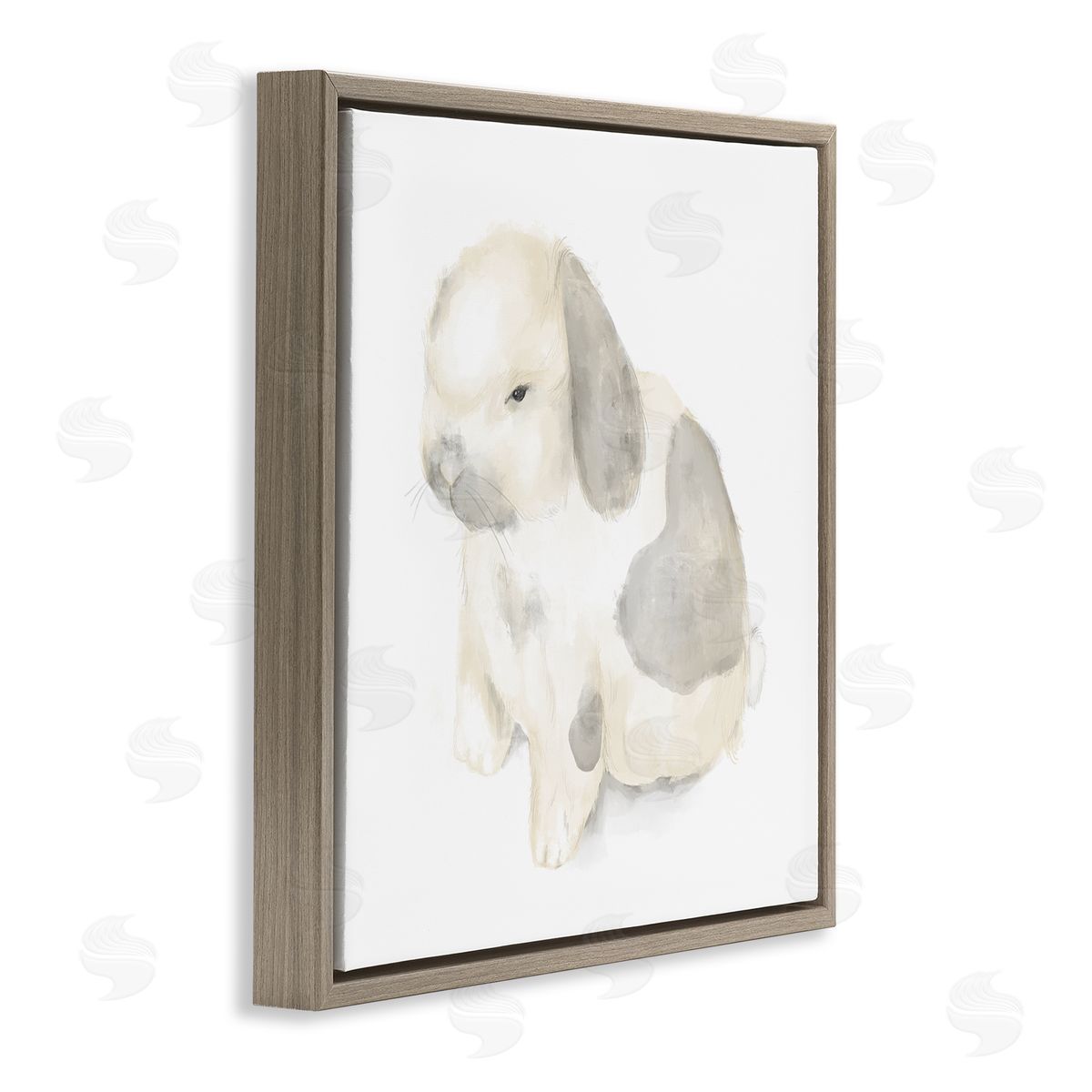Stupell Studio Adorable Baby Bunny Soft Grey Beige Illustration Brown Floater Frame Canvas Art
