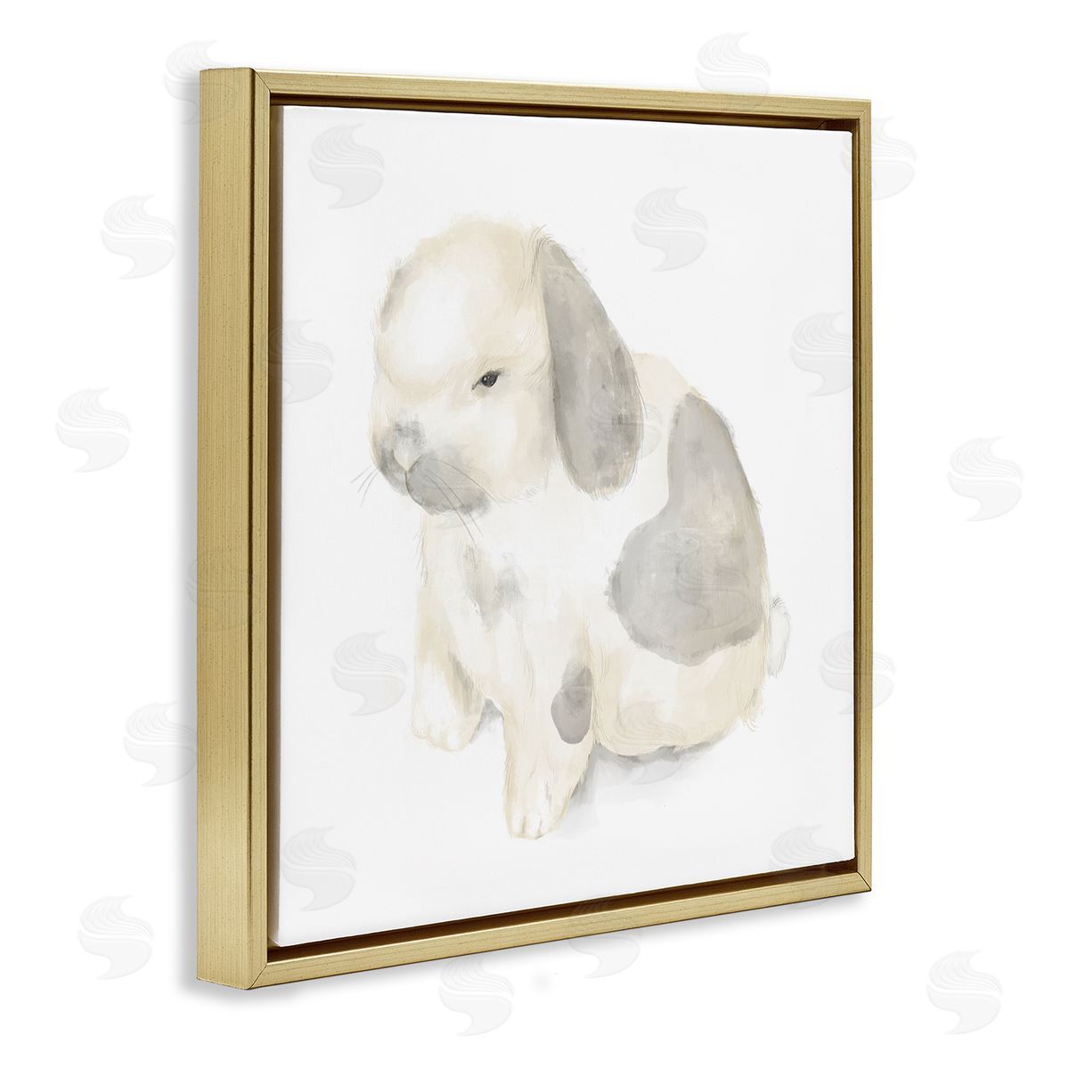 Stupell Studio Adorable Baby Bunny Soft Grey Beige Illustration Gold Floater Frame Canvas Art