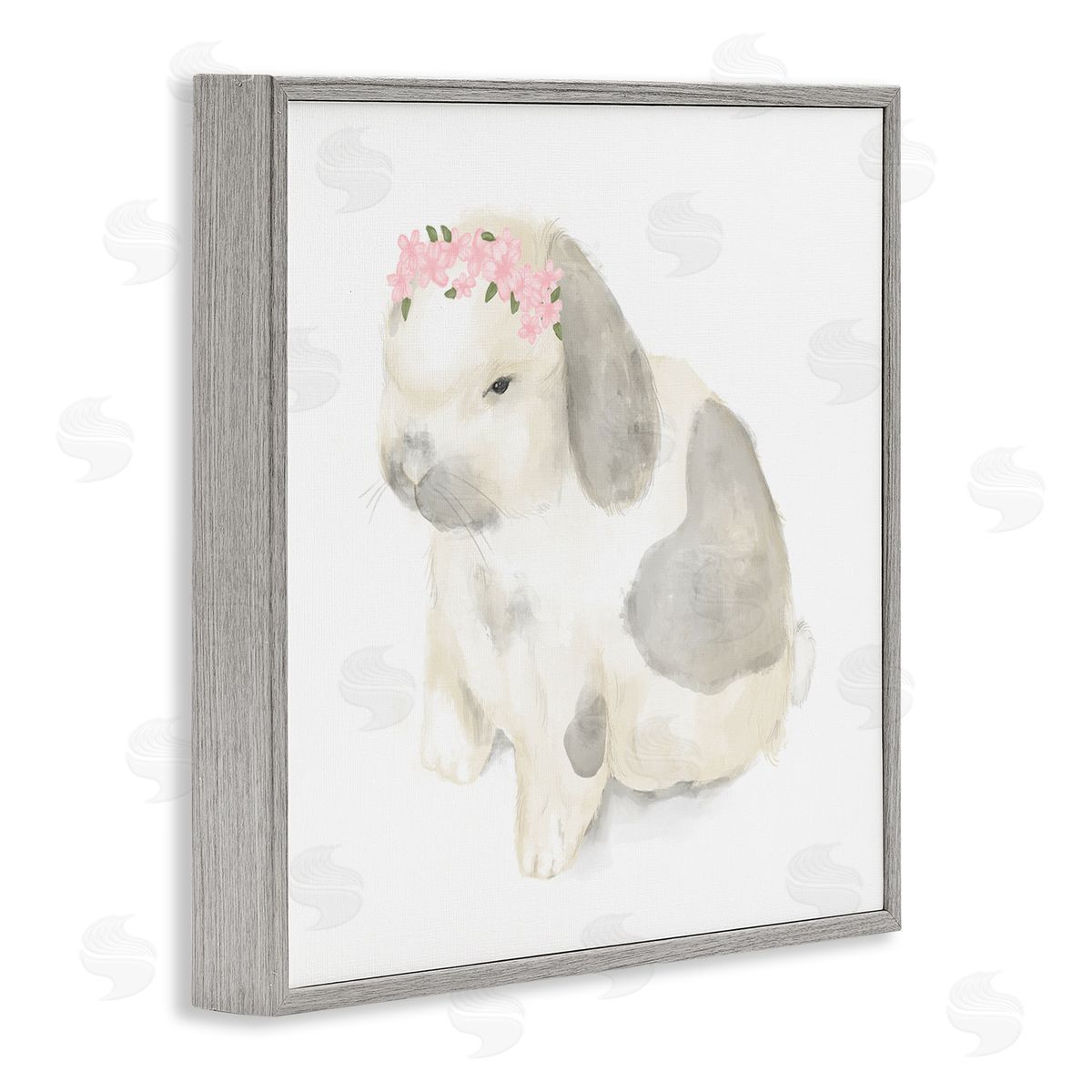 Stupell Studio Floral Crown Baby Bunny Soft Animal Illustration Gray Framed Giclee Wall Art
