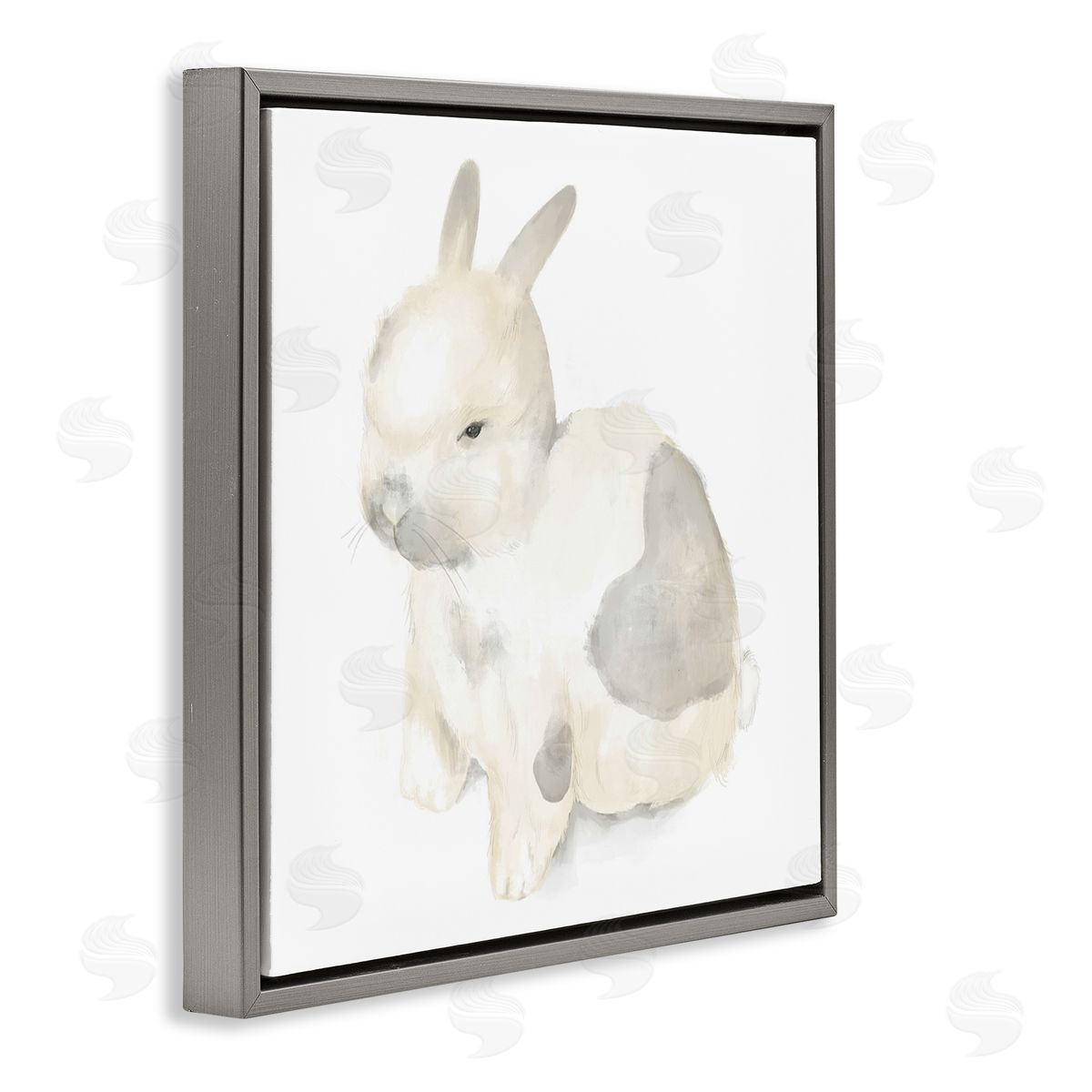 Stupell Studio Sleepy Bunny Illustration Nursery Style Animal Gray Floater Frame Canvas Art
