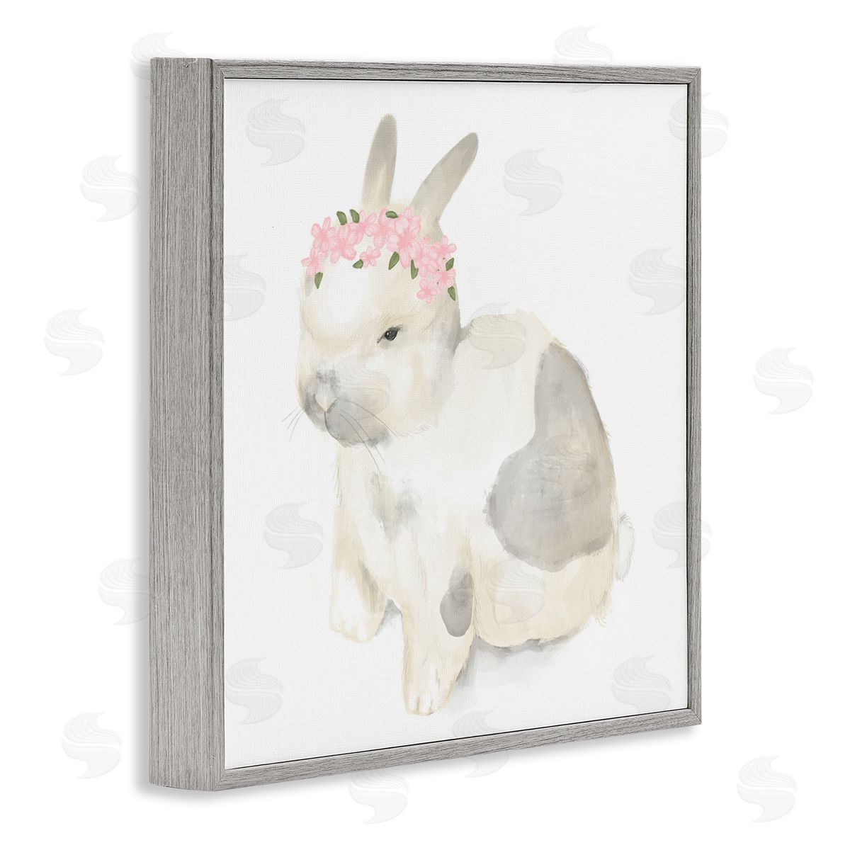 Stupell Studio Sleepy Floral Crown Bunny Illustration Nursery Animal Gray Framed Giclee Wall Art