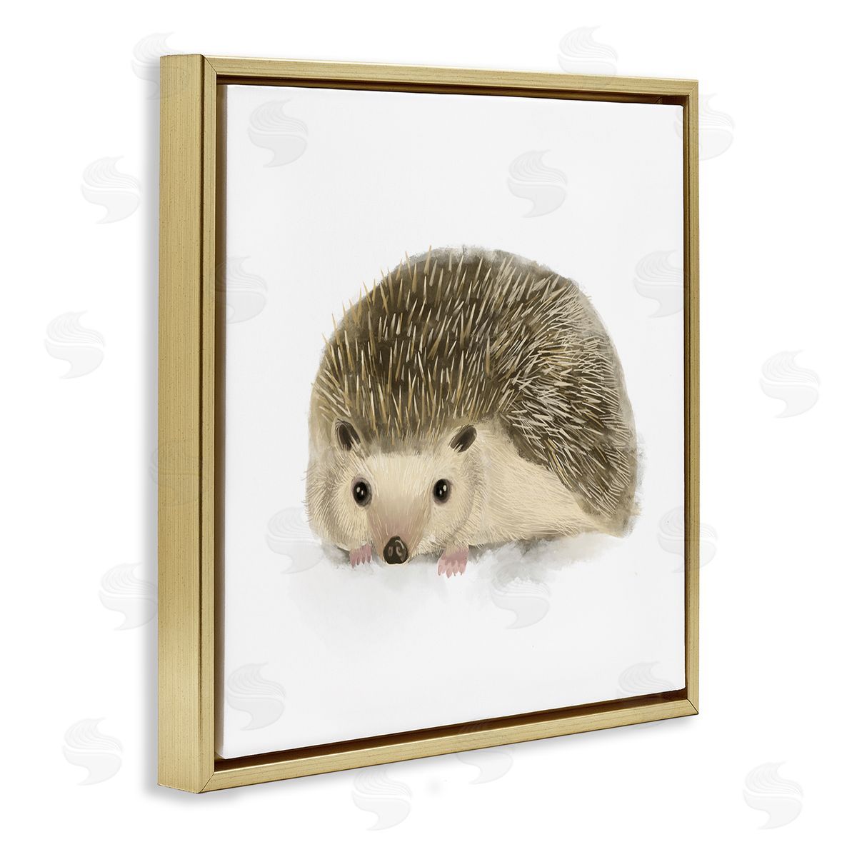 Stupell Studio Adorable Hedgehog Illustration Nursery Woodland Animal Gold Floater Frame Canvas Art