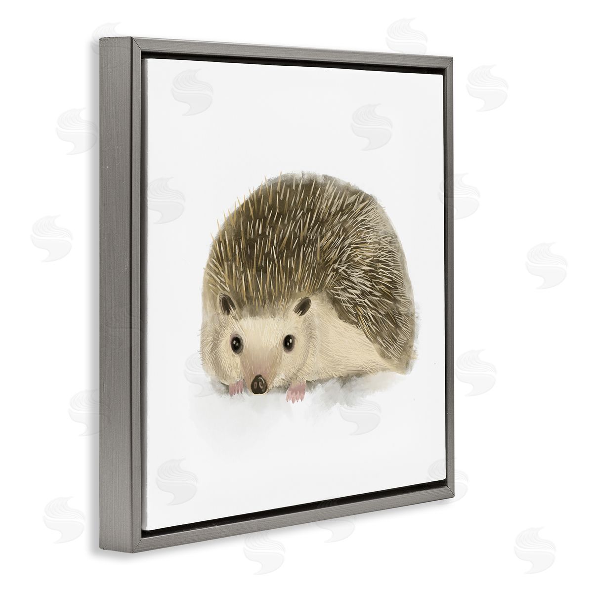 Stupell Studio Adorable Hedgehog Illustration Nursery Woodland Animal Gray Floater Frame Canvas Art