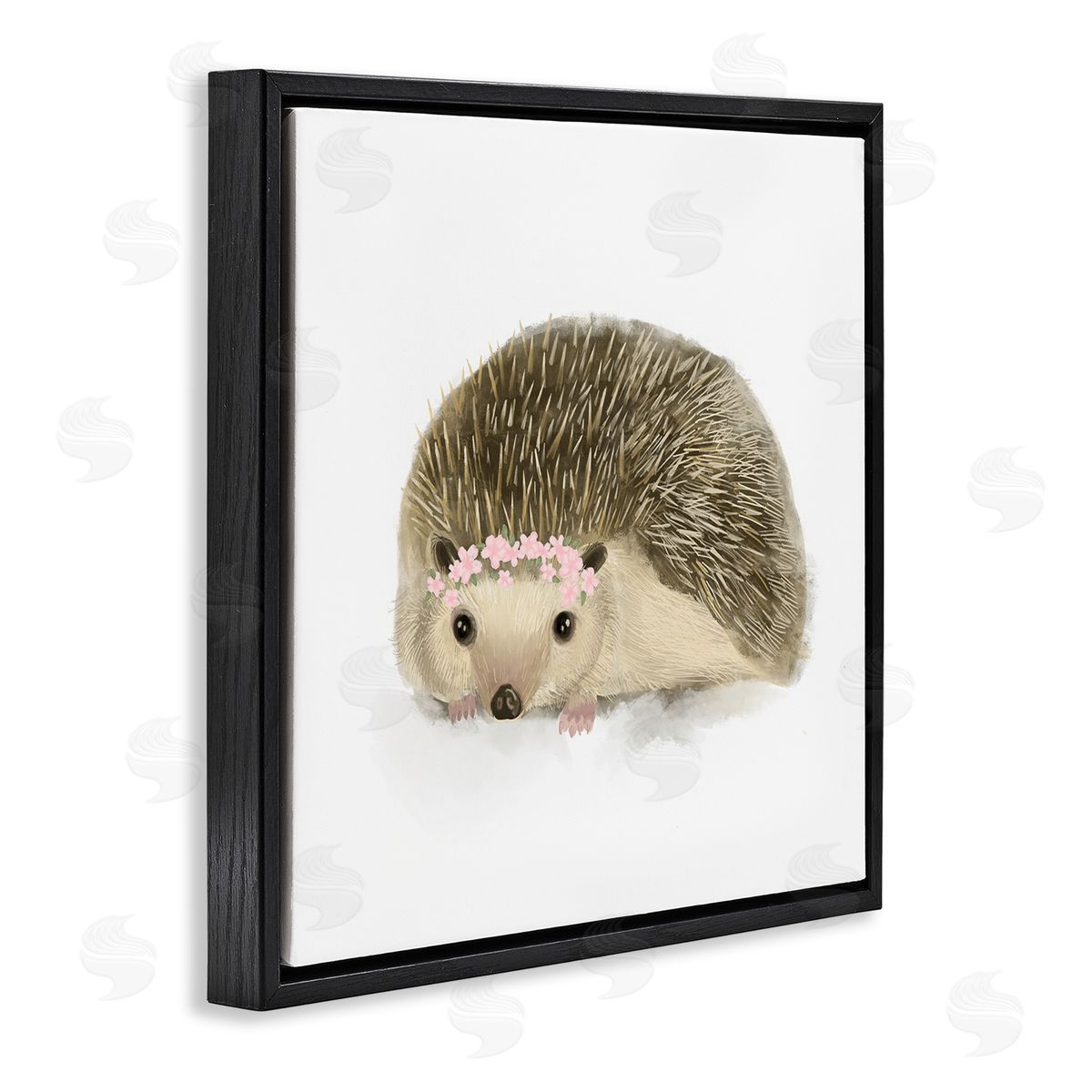 Stupell Studio Cute Floral Crown Hedgehog Nursery Woodland Animal Black Floater Frame Canvas Art
