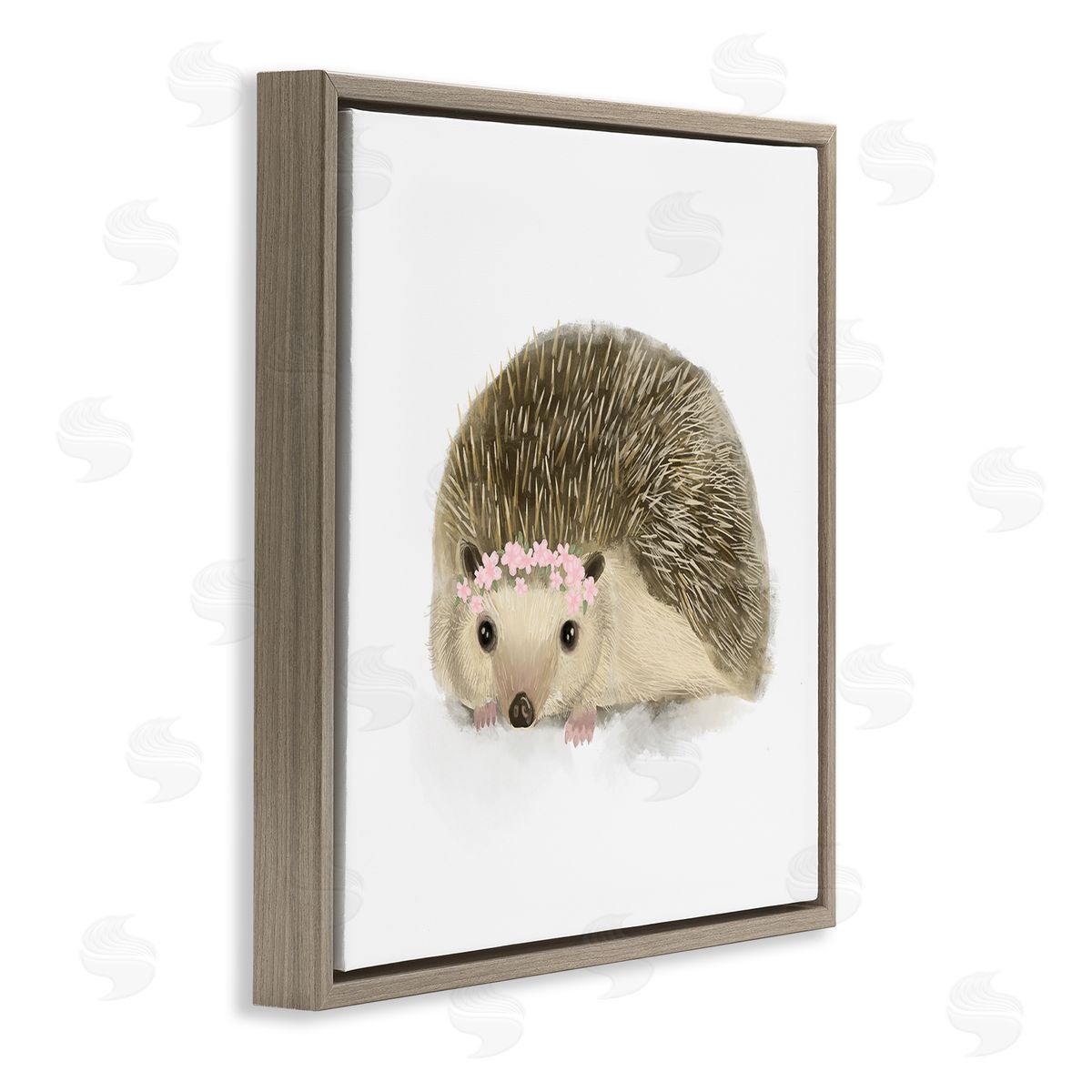 Stupell Studio Cute Floral Crown Hedgehog Nursery Woodland Animal Brown Floater Frame Canvas Art