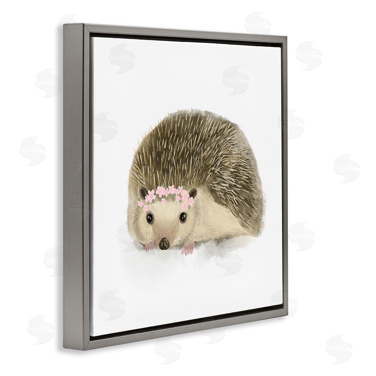 Stupell Studio Cute Floral Crown Hedgehog Nursery Woodland Animal Gray Floater Frame Canvas Art