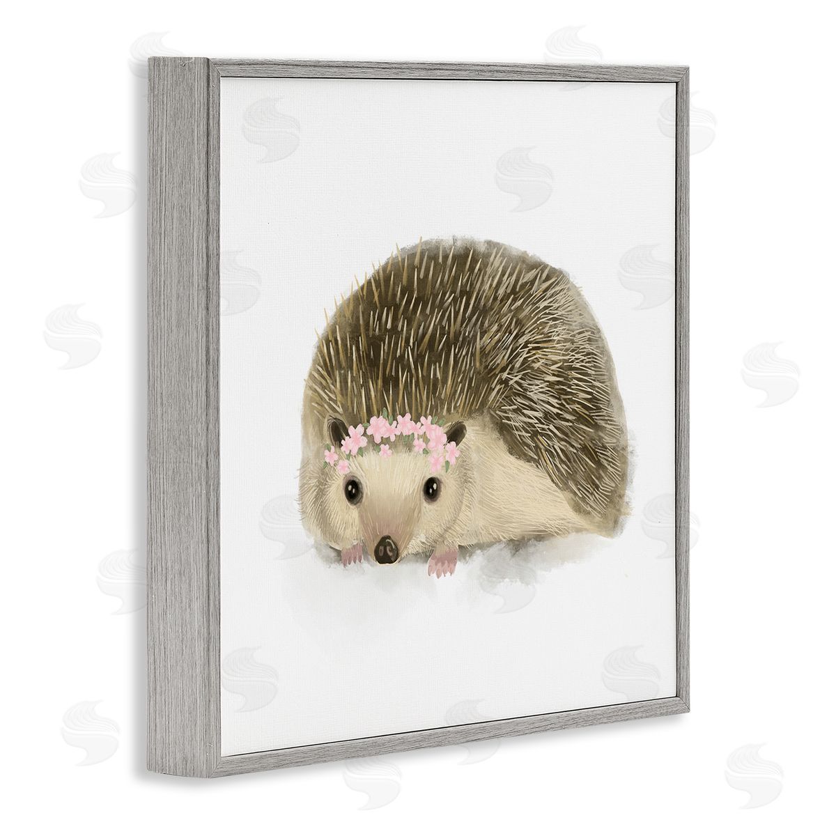 Stupell Studio Cute Floral Crown Hedgehog Nursery Woodland Animal Gray Framed Giclee Wall Art