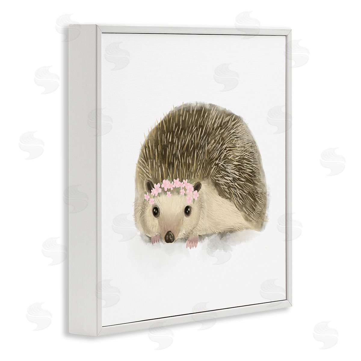 Stupell Studio Cute Floral Crown Hedgehog Nursery Woodland Animal White Framed Giclee Wall Art
