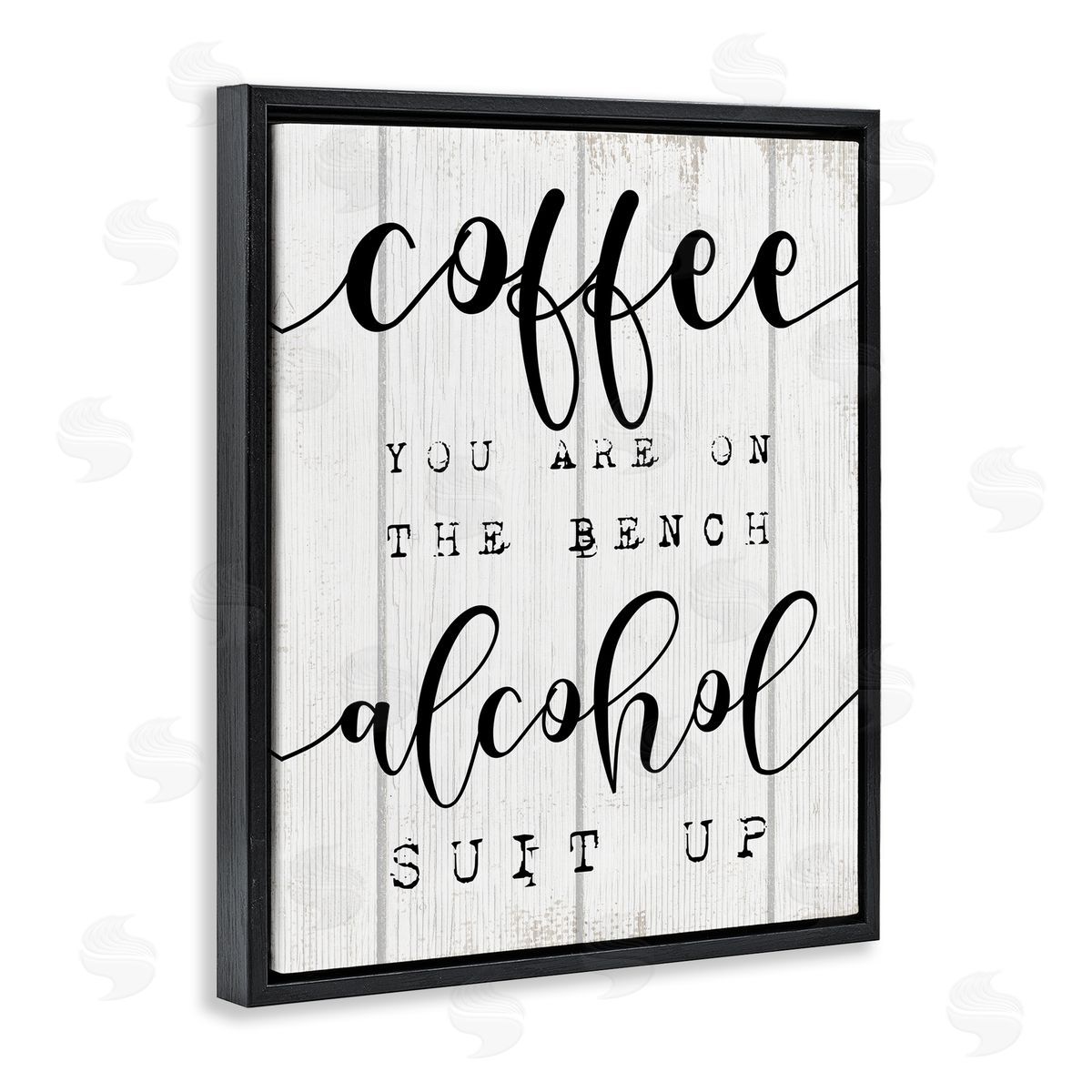 Stupell Studio Coffee Benched Alcohol Suit Up Phrase Sports Pun Black Floater Frame Canvas Art