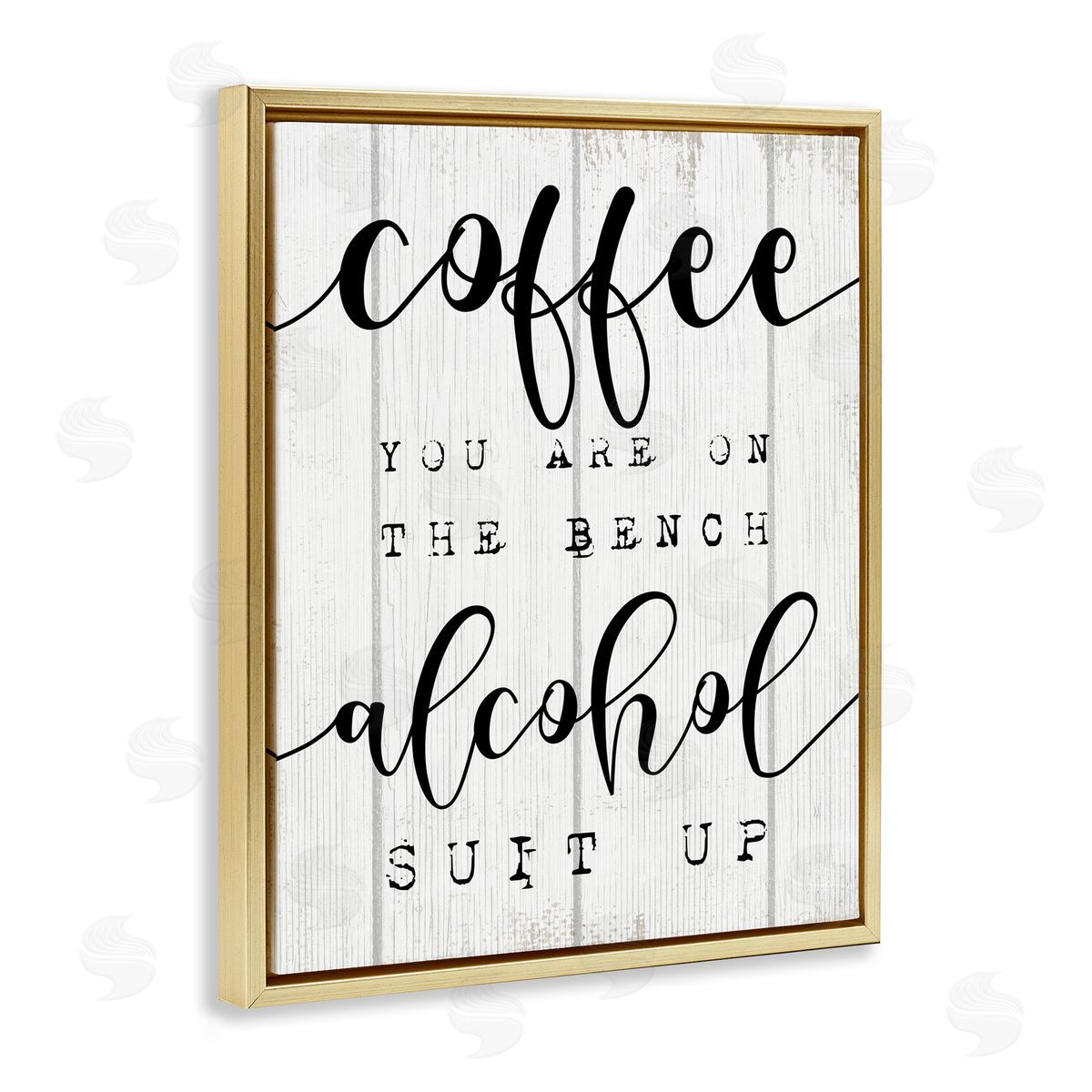 Stupell Studio Coffee Benched Alcohol Suit Up Phrase Sports Pun Gold Floater Frame Canvas Art