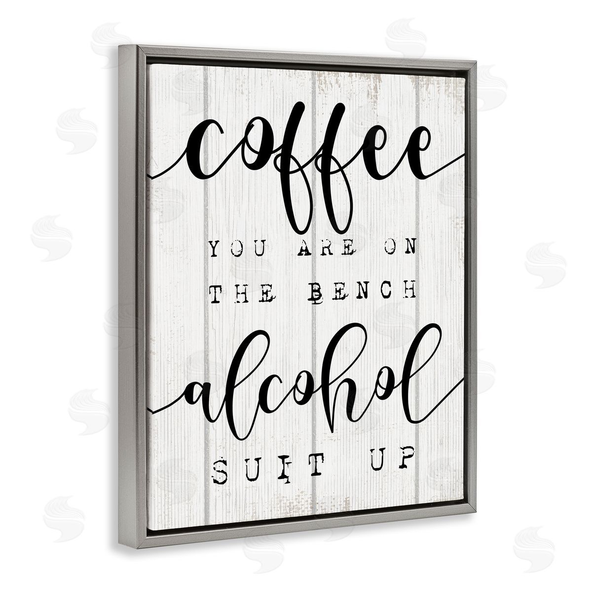 Stupell Studio Coffee Benched Alcohol Suit Up Phrase Sports Pun Gray Floater Frame Canvas Art
