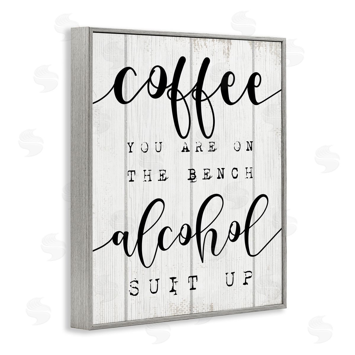 Stupell Studio Coffee Benched Alcohol Suit Up Phrase Sports Pun Gray Framed Giclee Wall Art