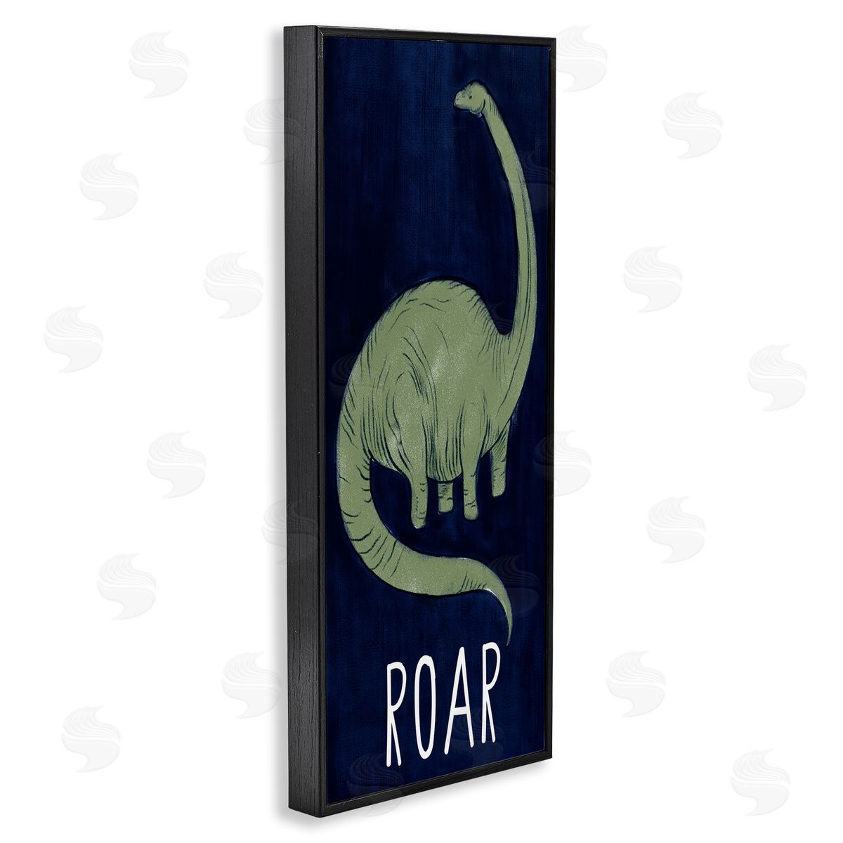 Stupell Studio Tall Green Dinosaur Roar Text Over Blue Black Framed Giclee Wall Art