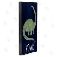 Stupell Studio | Tall Green Dinosaur Roar Text Over Blue