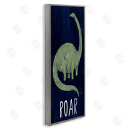 Stupell Studio | Tall Green Dinosaur Roar Text Over Blue