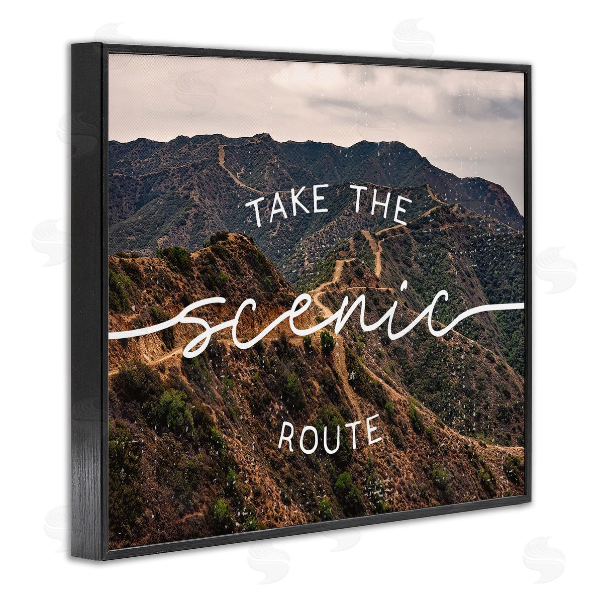 Stupell Studio Take Scenic Route Phrase Mountain Road Landscape Black Framed Giclee Wall Art