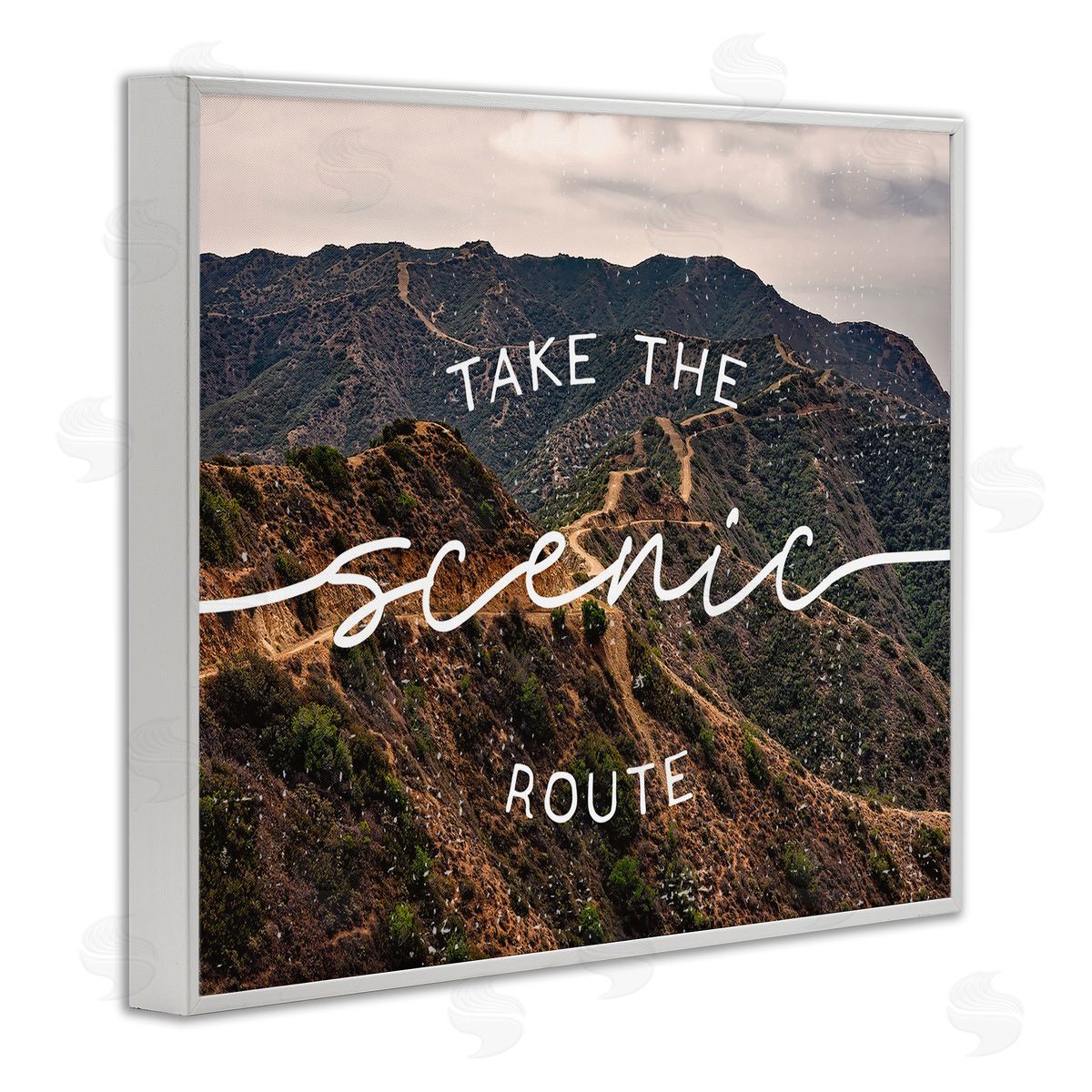 Stupell Studio Take Scenic Route Phrase Mountain Road Landscape White Framed Giclee Wall Art