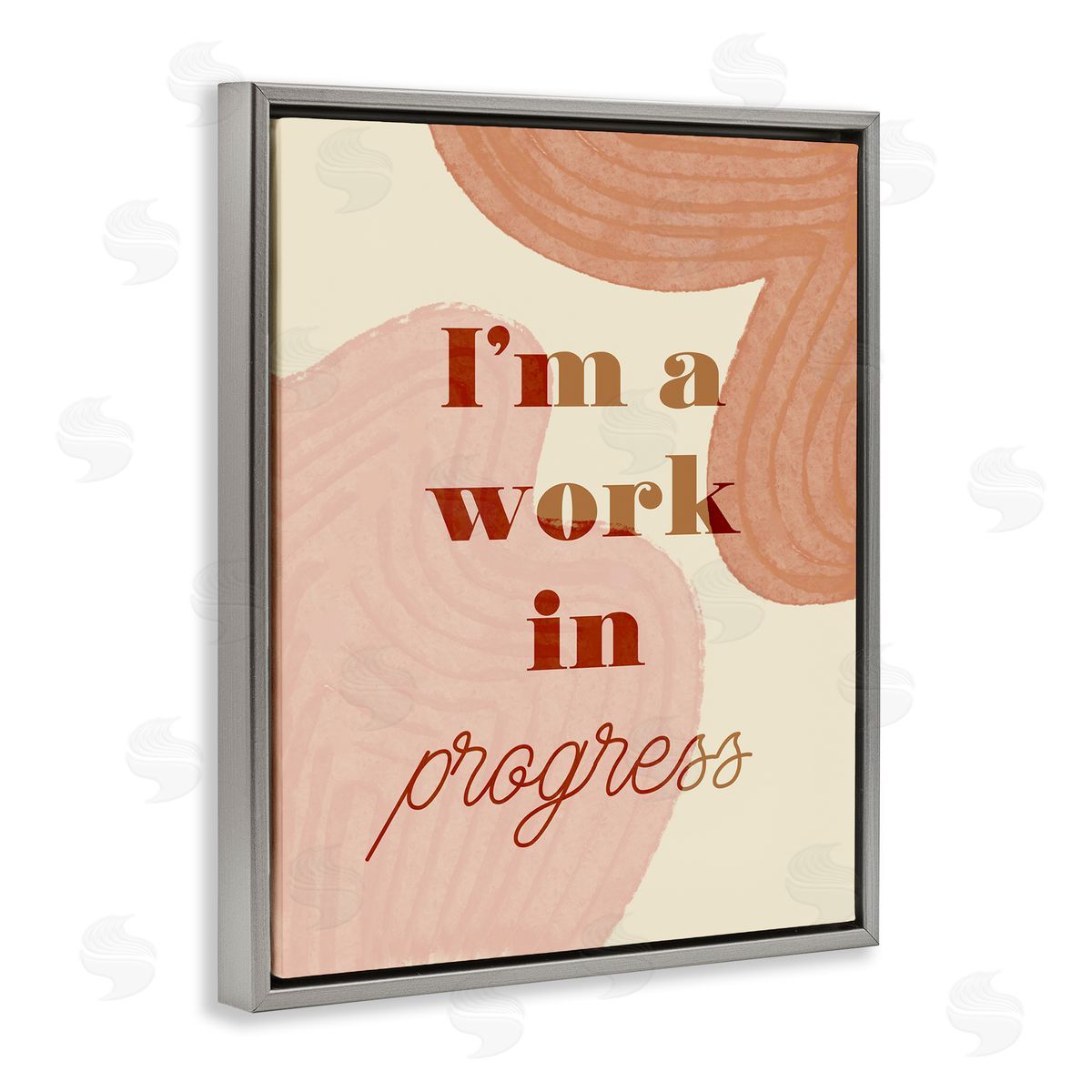 Stupell Studio Work In Progress Phrase Abstract Warm Shapes Gray Floater Frame Canvas Art