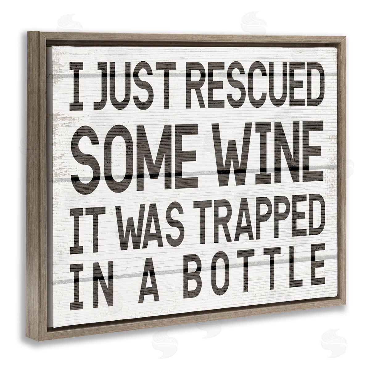 Stupell Studio Wine Trapped in Bottle Phrase Funny Drinking Humor Brown Floater Frame Canvas Art
