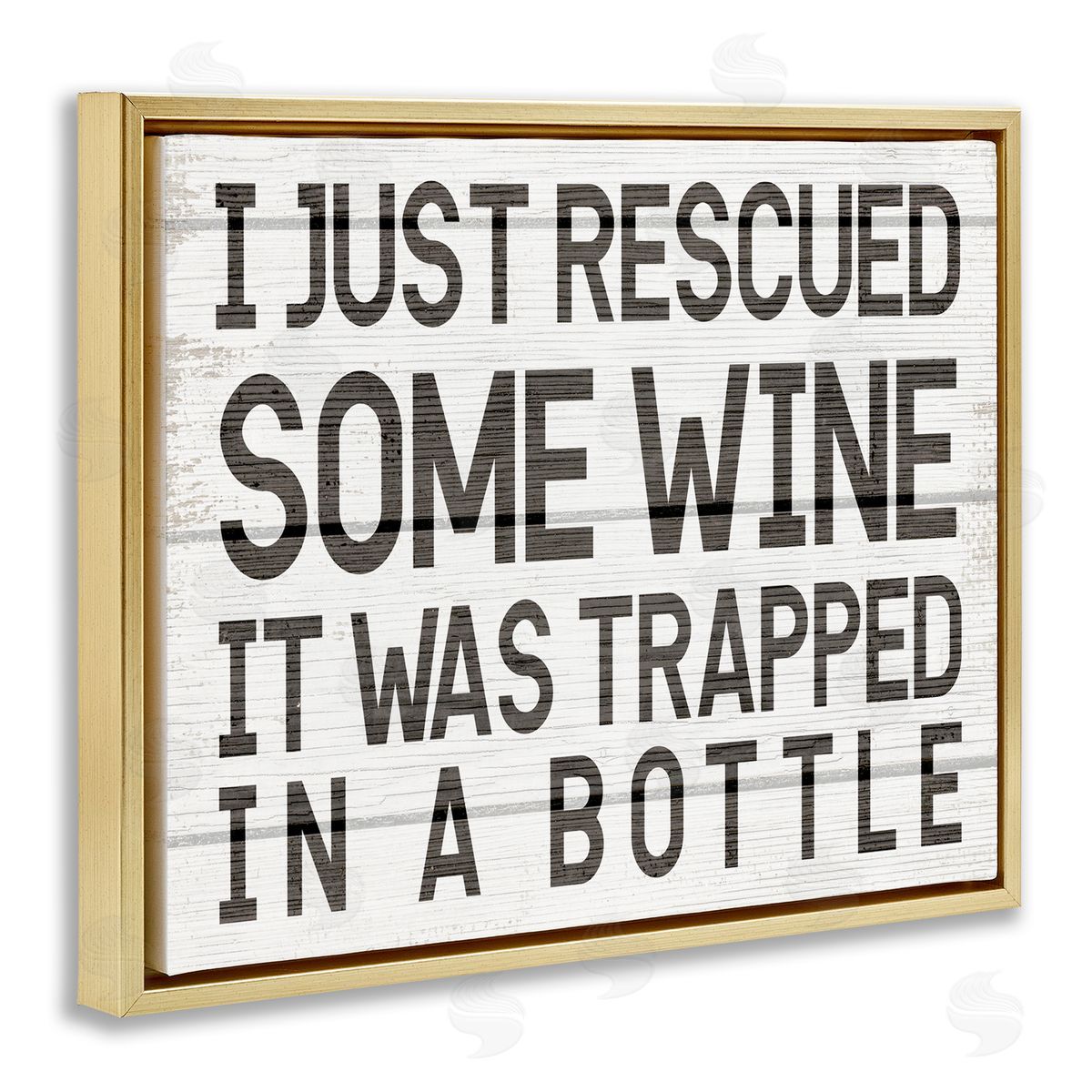 Stupell Studio Wine Trapped in Bottle Phrase Funny Drinking Humor Gold Floater Frame Canvas Art