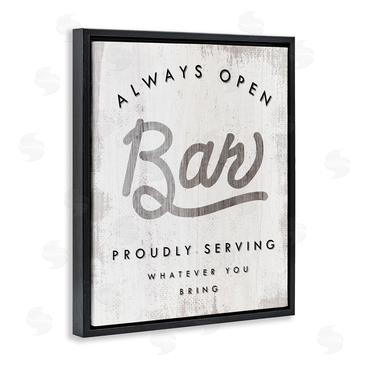 Stupell Studio Always Open BYOB Bar Sign Funny Drinking Phrase Black Floater Frame Canvas Art
