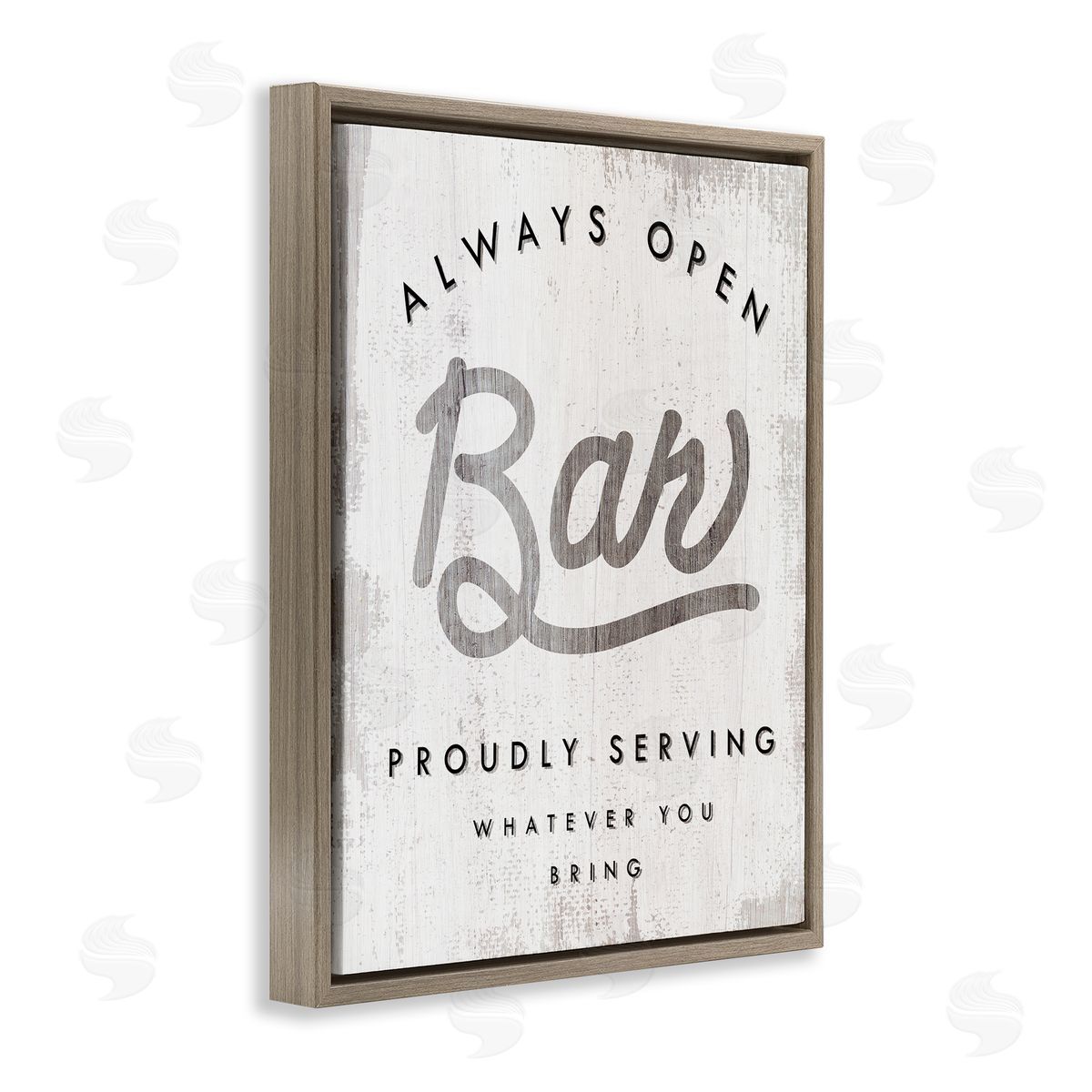 Stupell Studio Always Open BYOB Bar Sign Funny Drinking Phrase Brown Floater Frame Canvas Art
