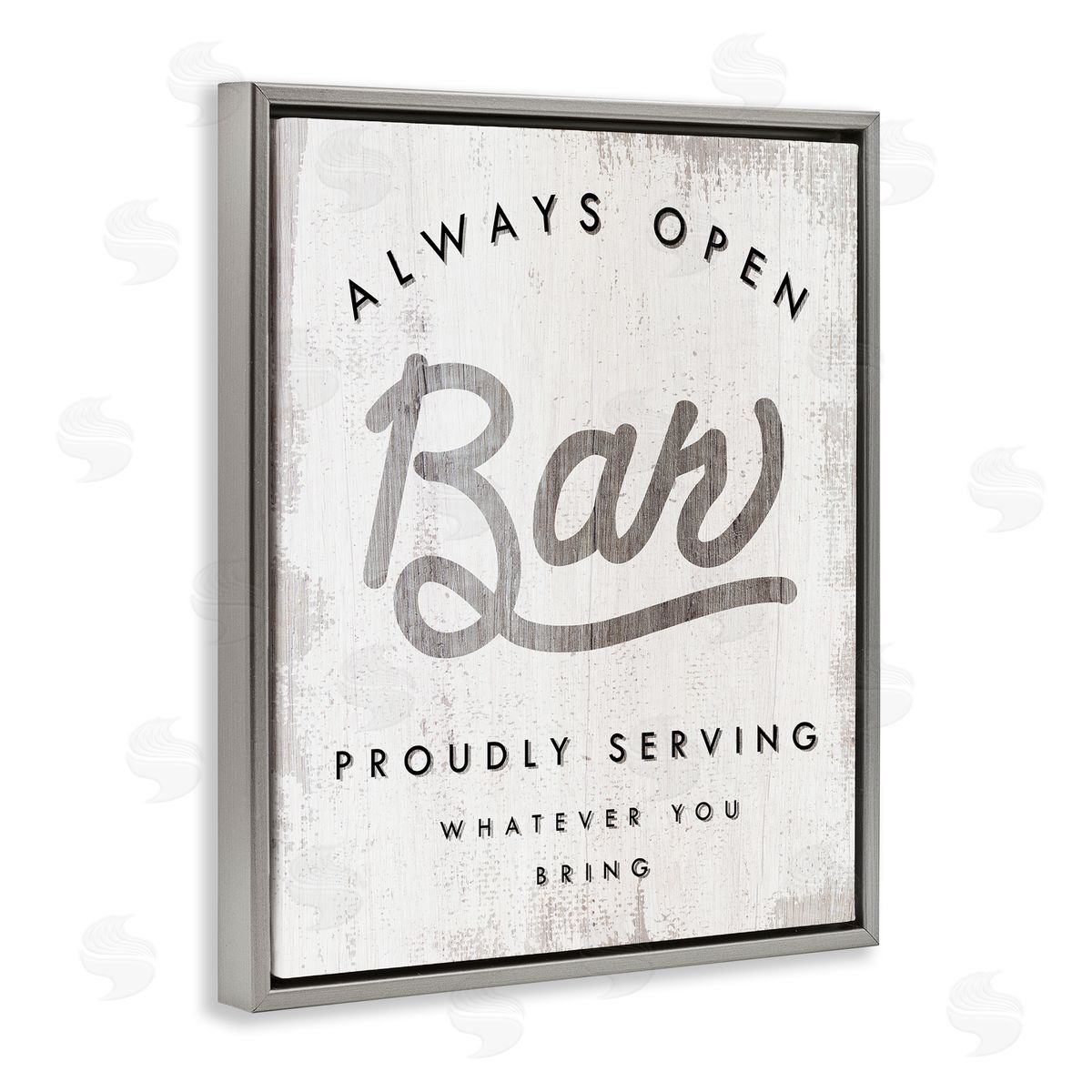 Stupell Studio Always Open BYOB Bar Sign Funny Drinking Phrase Gray Floater Frame Canvas Art
