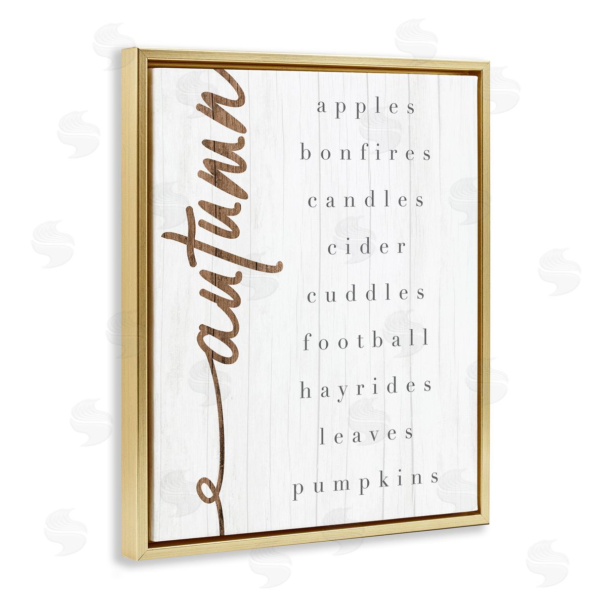 Stupell Studio Autumn Harvest Season Checklist Country Charm Gold Floater Frame Canvas Art