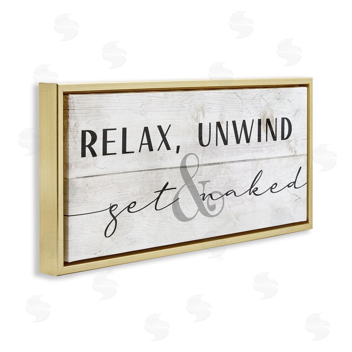 Relax Unwind & Get Naked Gold Floating Frame Canvas Wall Art, Home Decor by Stupell Studio