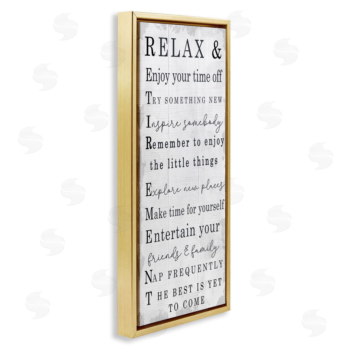 Stupell Studio Relax and Enjoy Retirement Phrases Self-Care Message Gold Floater Frame Canvas Art
