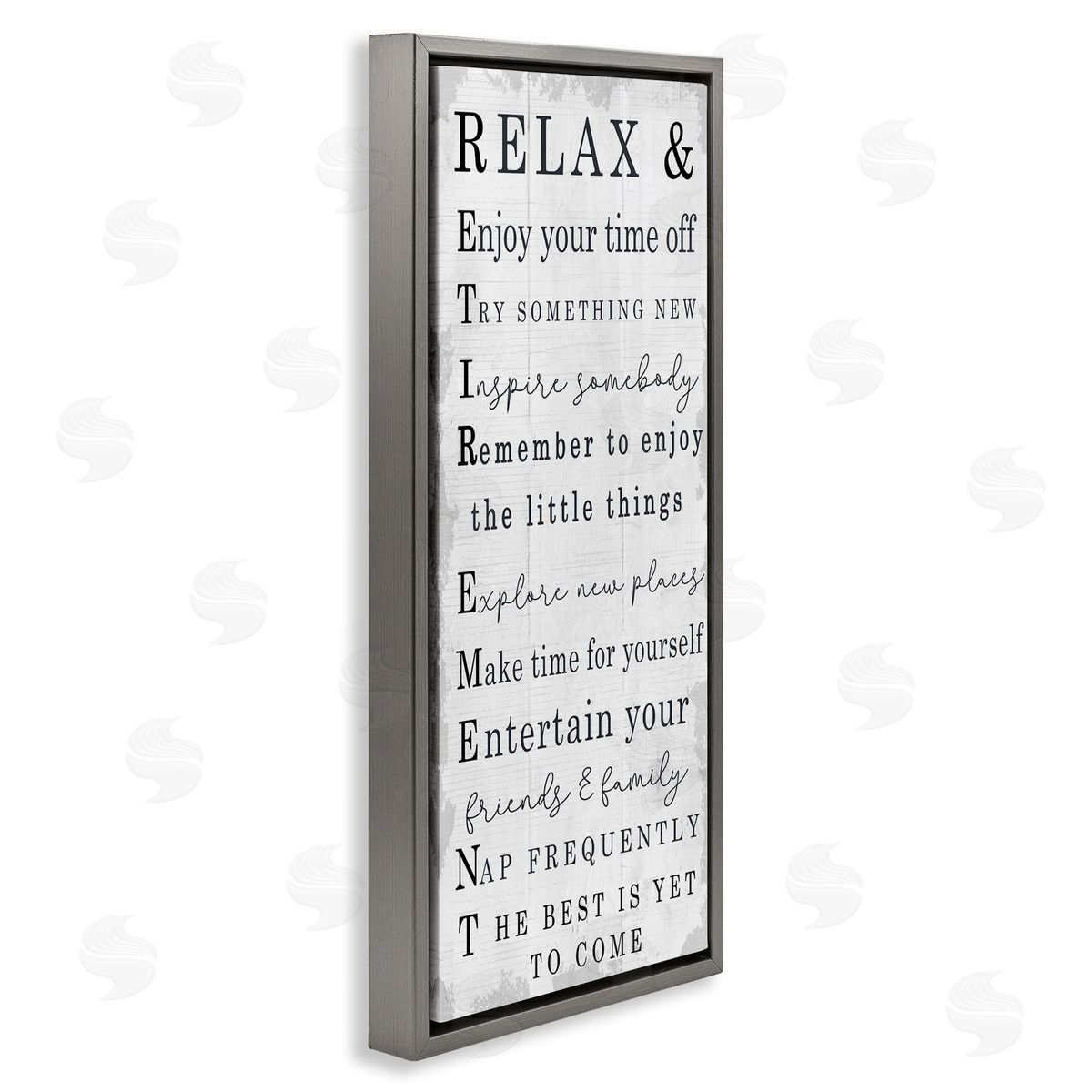 Stupell Studio Relax and Enjoy Retirement Phrases Self-Care Message Gray Floater Frame Canvas Art